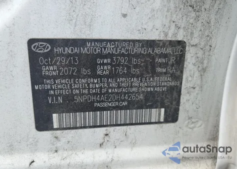 2013 Hyundai Elantra Gls из США, поврежденный, VIN 5NPDH4AE2DH442654